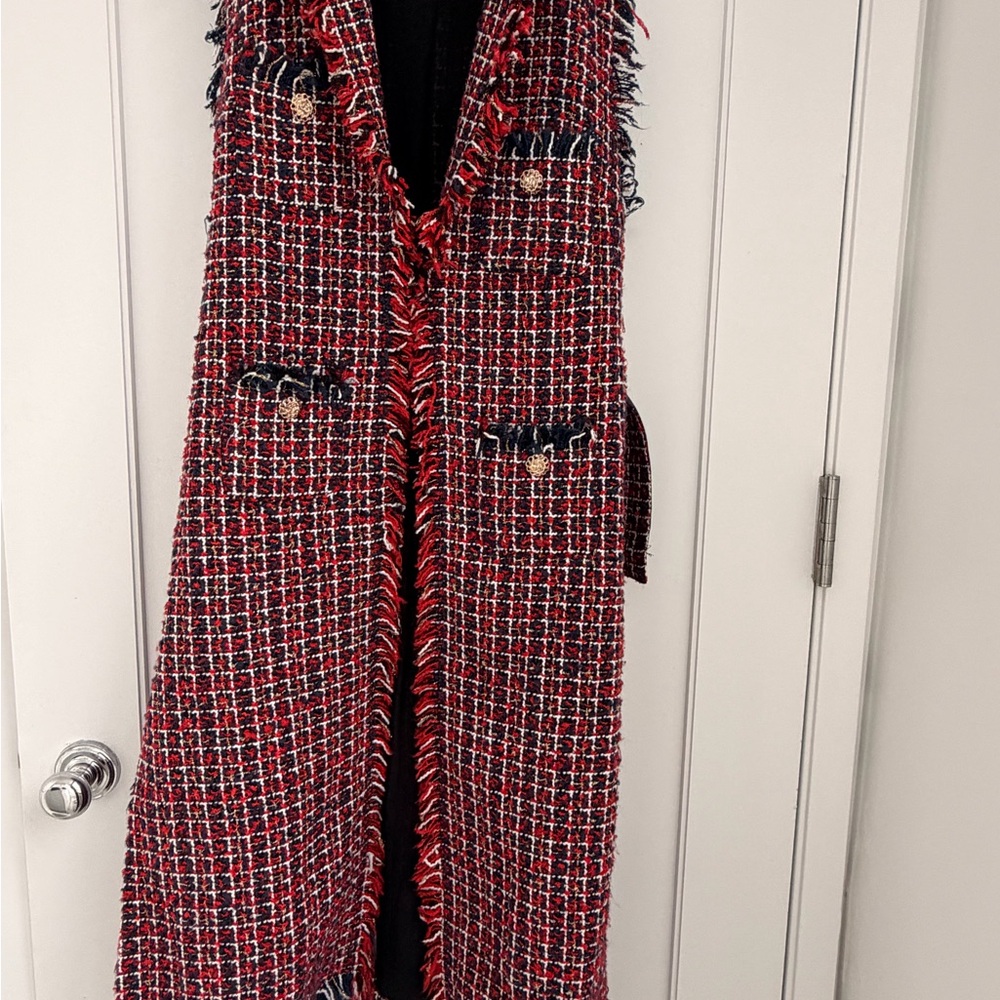 Elegant Red Tweed Women's Vest